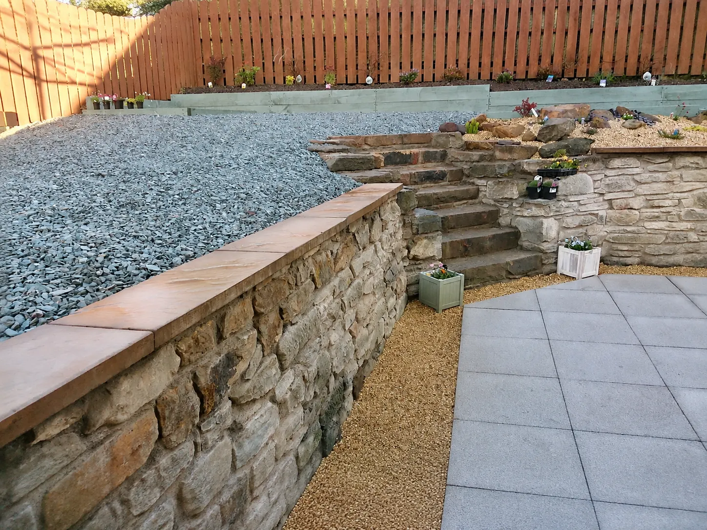 Landscaped garden with stone edging near Edinburgh