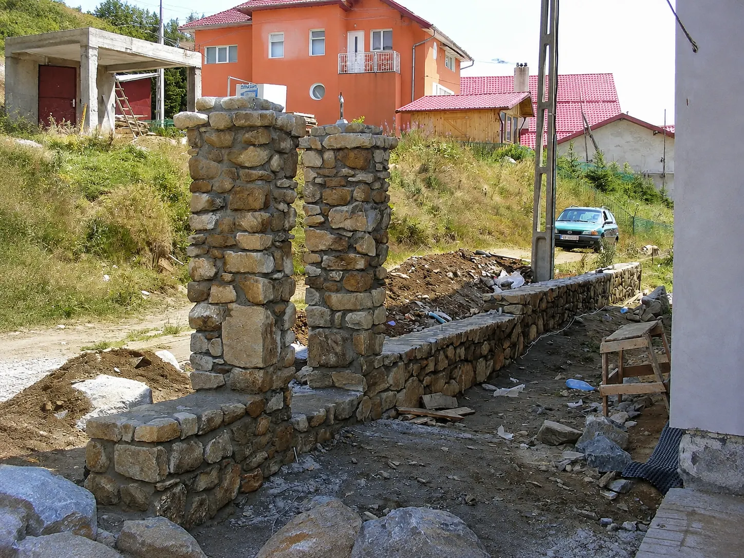 Stone pillars built by hand in natural stone